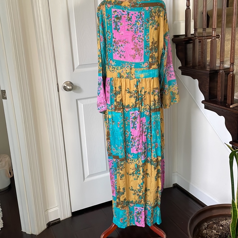 Handmade VIBRANT boho maxi dress beach cover loungewear XL NWOT - Picture 5 of 7